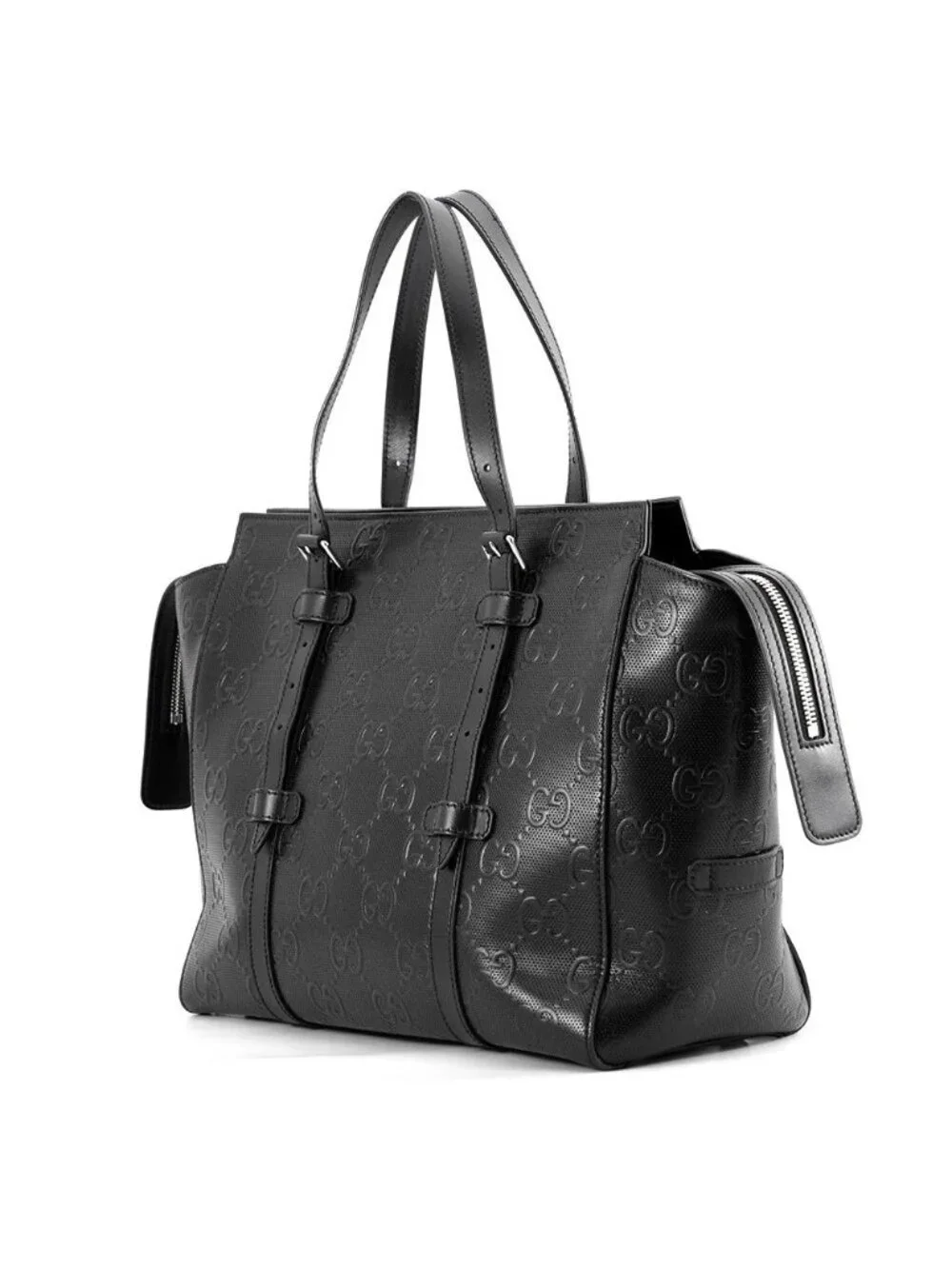 Gucci Tote Bag GG Embossed Leather Black